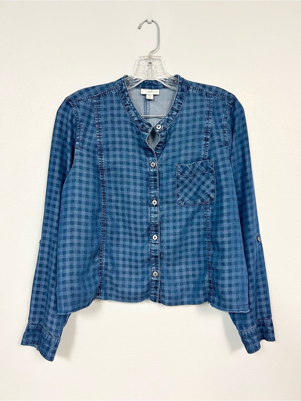 J. JILL 🫐 Checkered Chambray Button Front Blouse - Size M